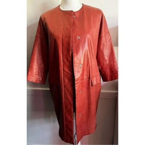 Longchamp • Authentic Red Lamb Leather Button Front Coat
